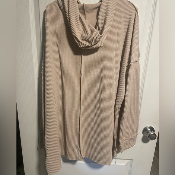 Reg. & Plus Size Casual Ivory Mineral Washed Ribbed Knit Lightweight Hoodie - Picture 13 of 14